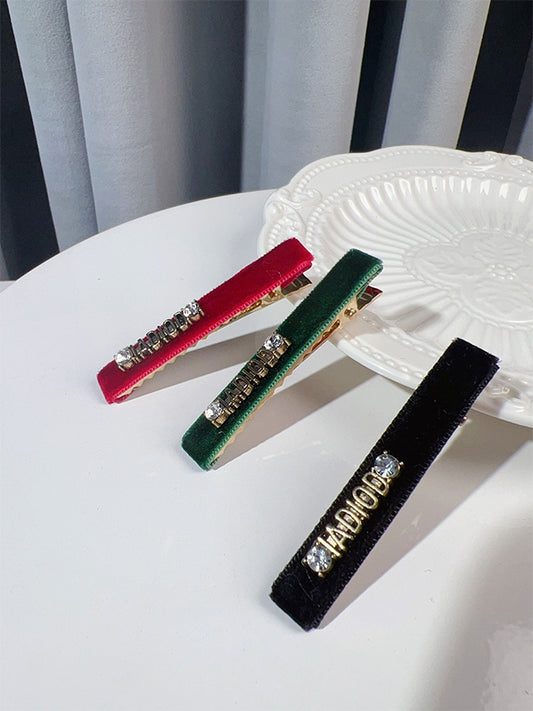 3 Color Rhinestone And Letter Decorated Hairclips Set