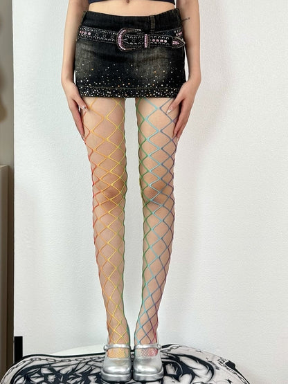 Colorful Y2K Fishnet Design Tights