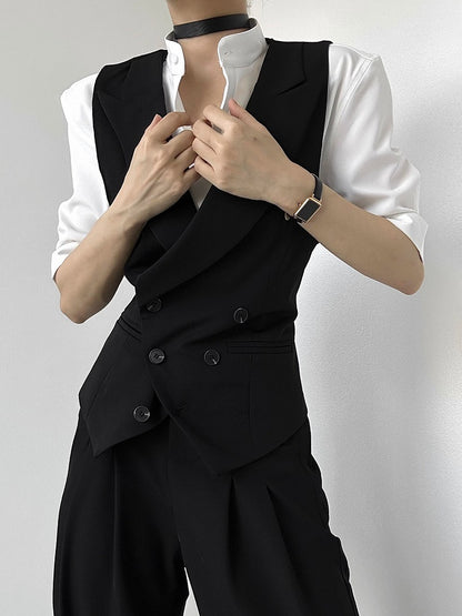 Ouji Lolita White Unisex Short Sleeve Shirt with Mandarin Collar & Button-Down Front