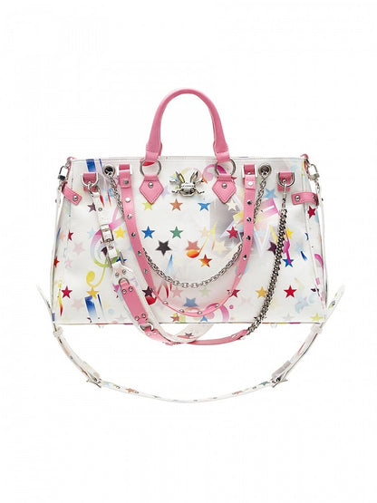 Multicolor Star Print Trapeze Bag with Anime Charm & Versatile Straps