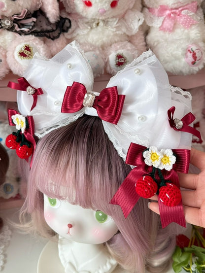 Pink/White&Red Rhinestone Decorated Bowknot KC