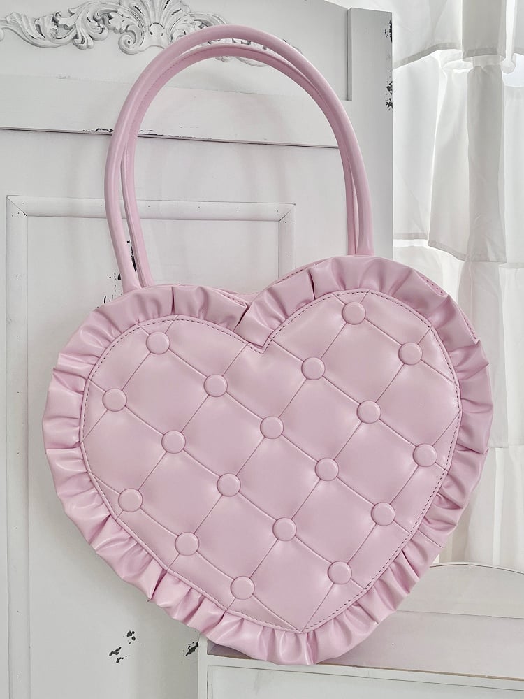 Pink Ruffles Trim Heart-shaped Hand Bag