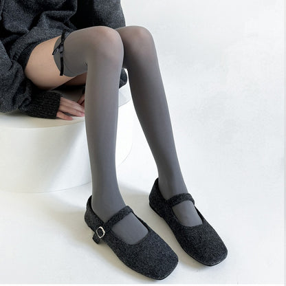 Black / Gray / White Bow Accents Semi-sheer JK Stockings