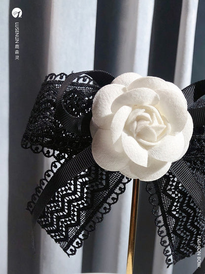 Black Lace Vintage Retro Lolita Bow Brooch