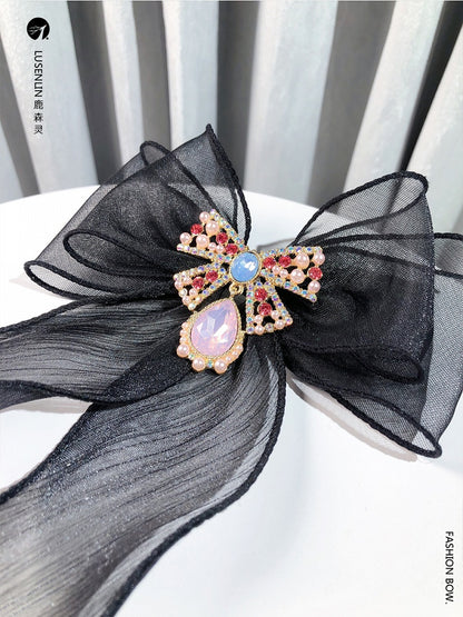 Black Long Streamer Vintage Lolita Brooch