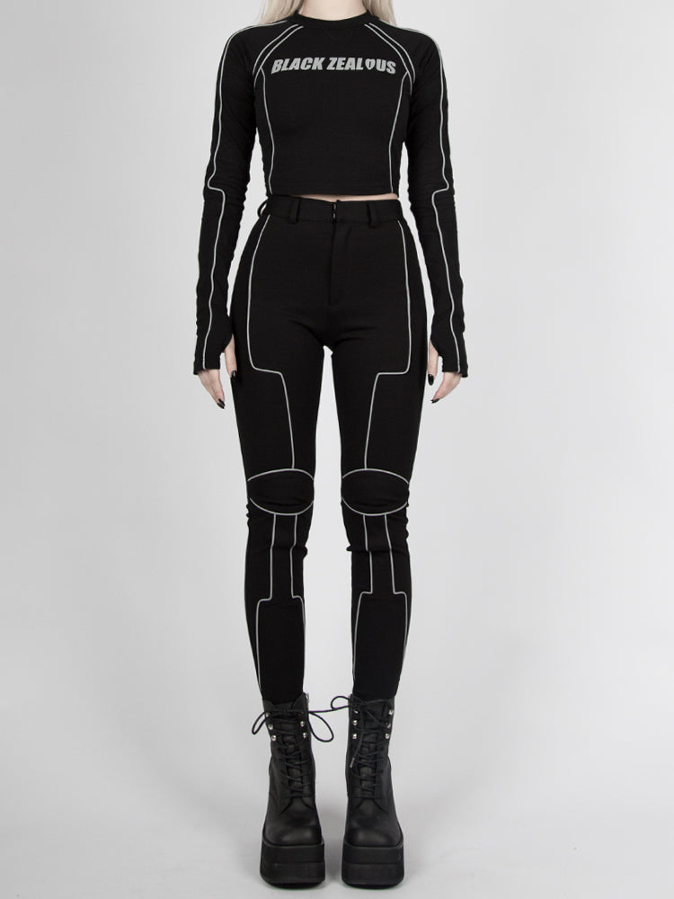 Futuristic Cyberpunk Reflective Long Sleeves Cropped Top