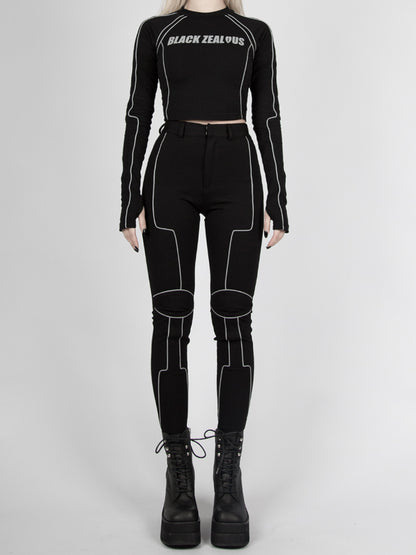 Futuristic Cyberpunk Reflective Long Sleeves Cropped Top