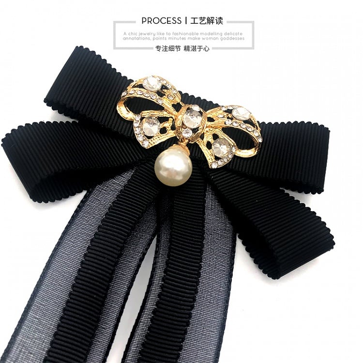 Chiffon Pearl Bow Brooch