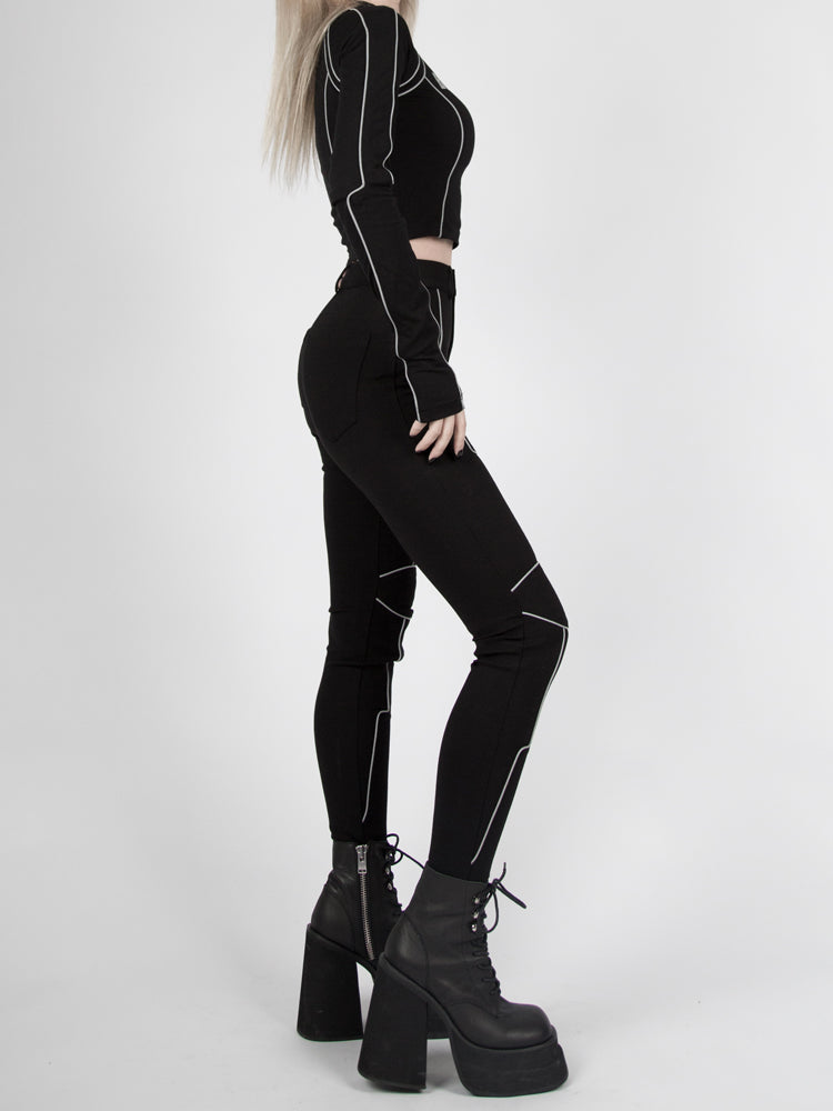 Futuristic Cyberpunk Reflective Bikecore High Waist Pants