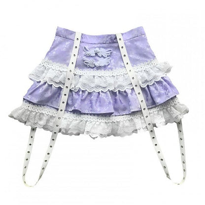 Clearance-Size L for Waist 72CM Purple Tiered Skirt