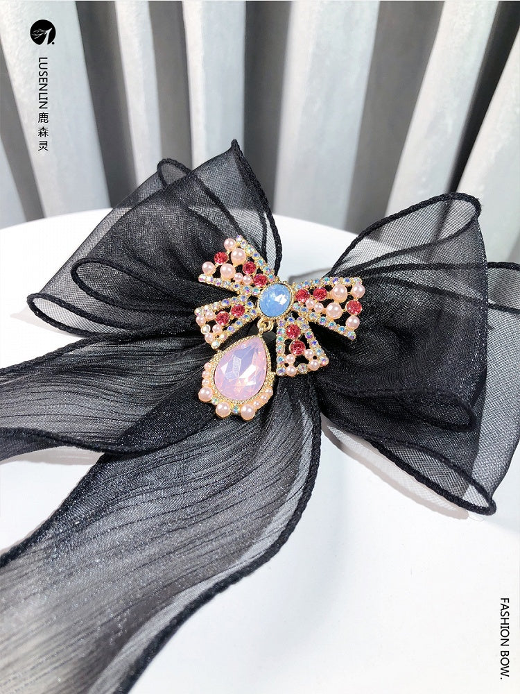 Black Long Streamer Vintage Lolita Brooch