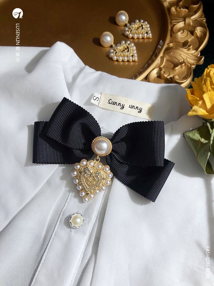 Baroque Black Vintage Retro Ribbon Bow Lolita Brooch