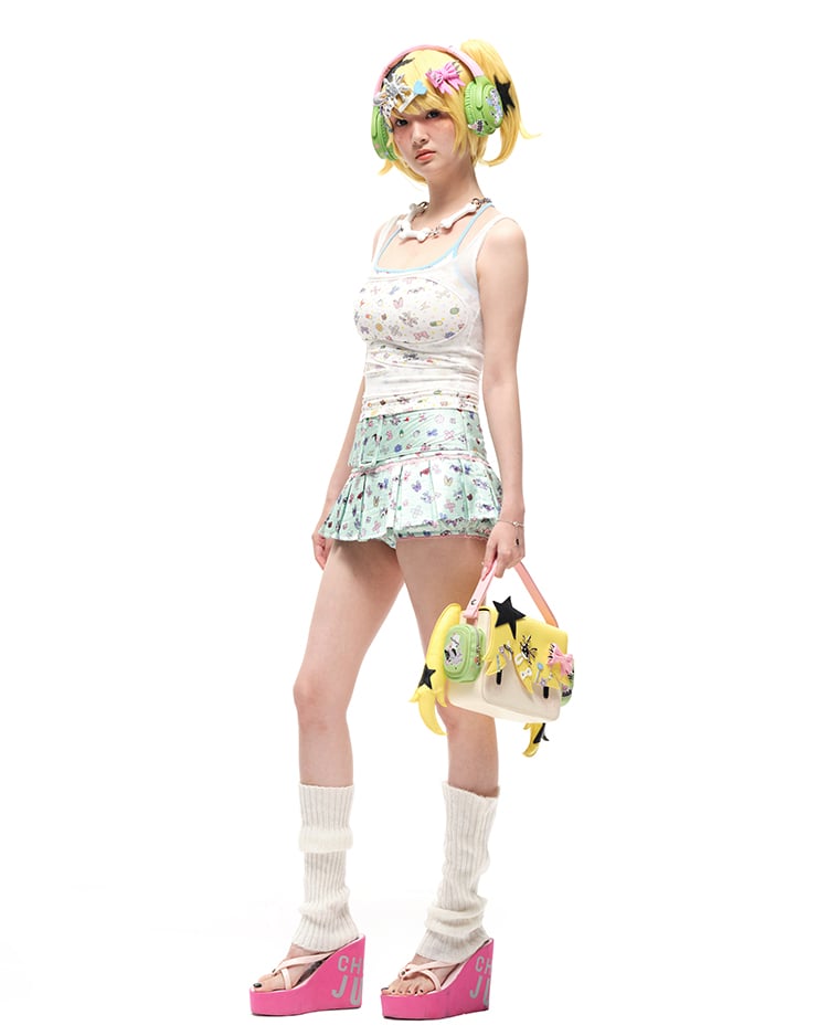 Yellow Headphone Girl PU Crossbody Tote Bag