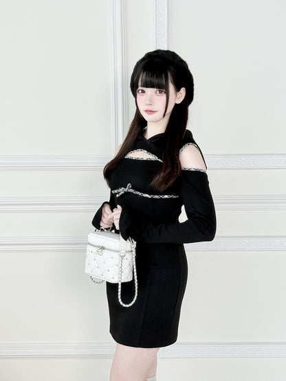 Pink/White/Black Jirai Kei Quilted Crossbody/Handbag with Rhinestone Decor