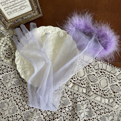 9 Color Options Shaggy Cuffs Tulle Gloves