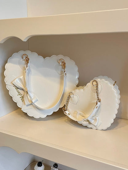 Sweet Style White Heart Bag with Bow Decor for Lolita Fashion - S/L Size