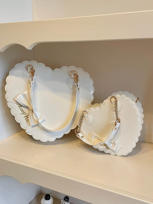 Sweet Style White Heart Bag with Bow Decor for Lolita Fashion - S/L Size