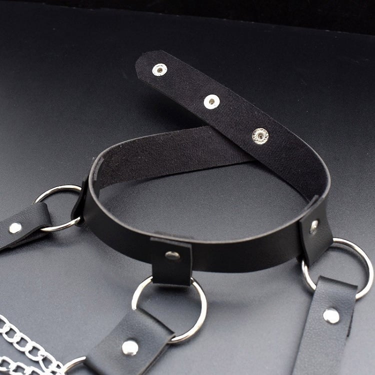 Black Cyberpunk Chest Chain With Waist Belt