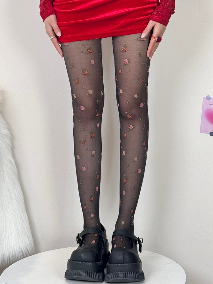 Black/White Floral Pattern Tights