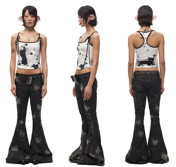 Pink/Black Big Bow Stud Details Rhinestones Embellished Waist Belt