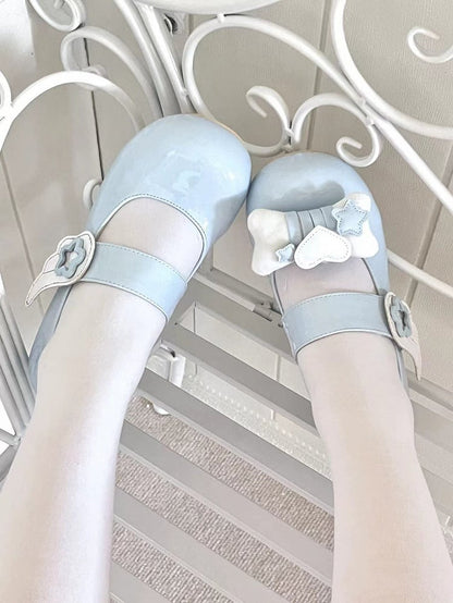 Tenshi Kaiwai Light Blue Lolita Star Wing Design Mary Jane Shoes