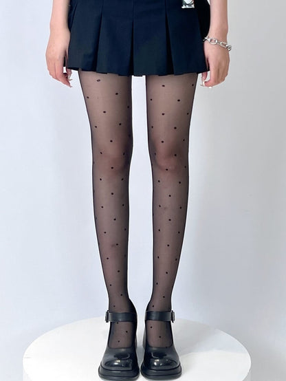 Regular Version Black/White Polka-dot Pattern Tights