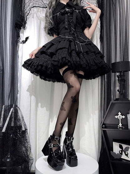 Spike Studs Polished Black Platform Block High Heels Punk Goth Shoes