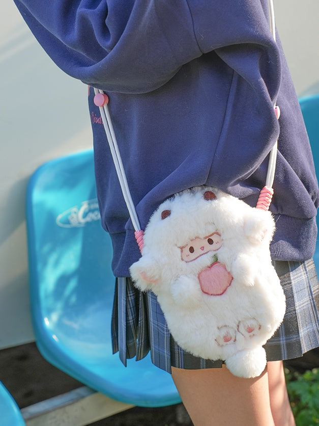White Cute Lamb-shaped Plush Crossbody Bag