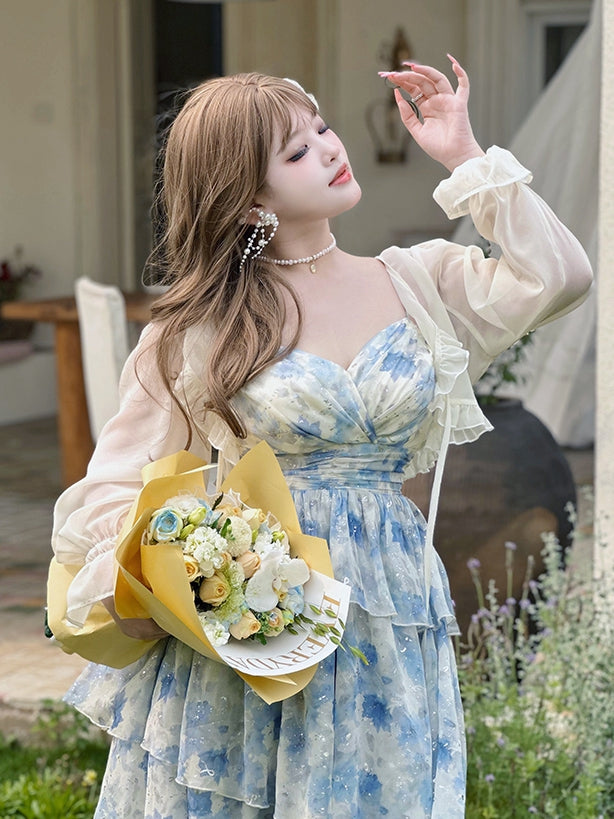 Plus Size Beige Ruffle Trim Long Sleeves Cropped Top