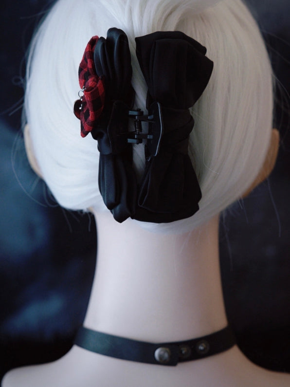 Black Bowknot With Red Plaid Pattern Bowknot Claw Clip