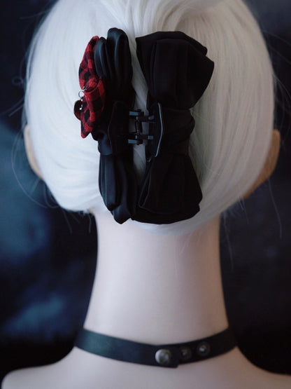 Black Bowknot With Red Plaid Pattern Bowknot Claw Clip