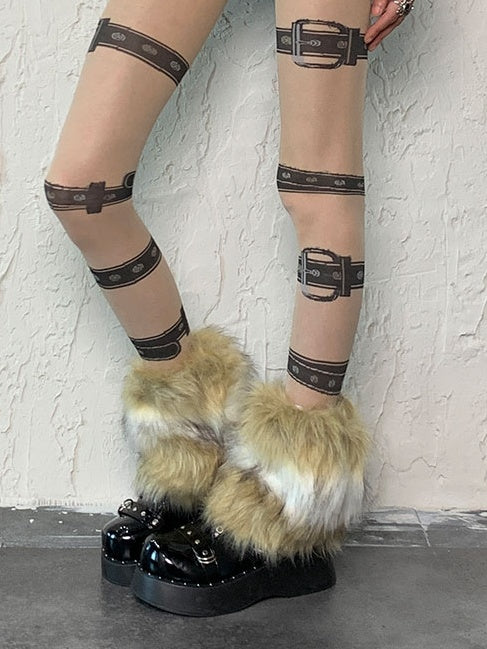 White&Brown Punk Shaggy Leg Warmers
