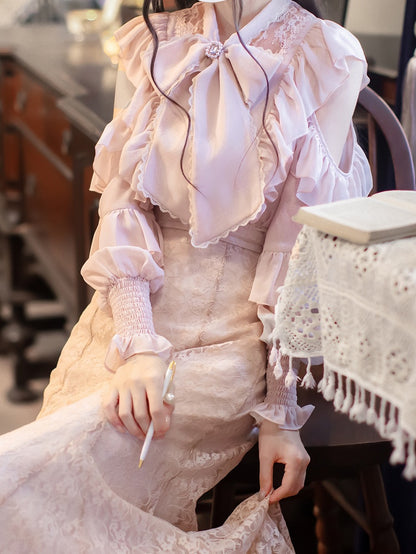 Elegant Jirai Kei Sakura Pink Blouse with Flounce Cutout Shoulders Clean & Pure Aesthetic