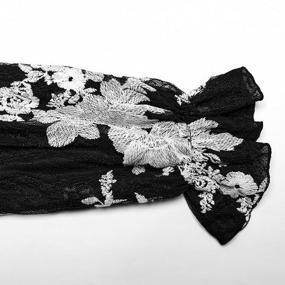 Black and White Goth Men's Floral Shirt