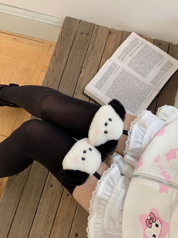 Kitty/Dog Decoration Black/White Suspender Tights