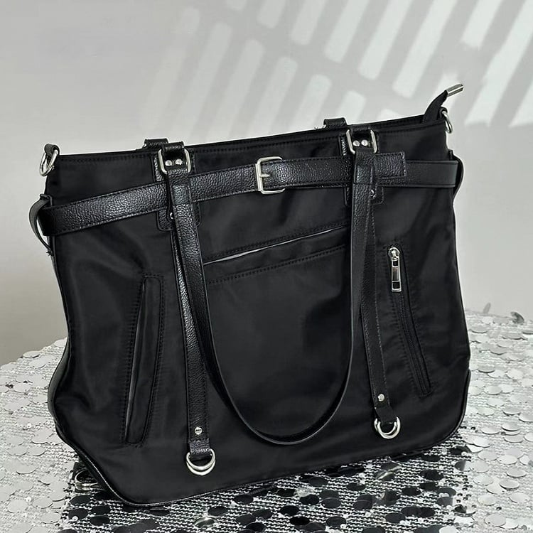 Chic Large-Sized Black Tote With Bold Contrast Strap Details