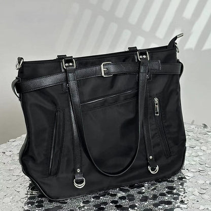 Chic Large-Sized Black Tote With Bold Contrast Strap Details