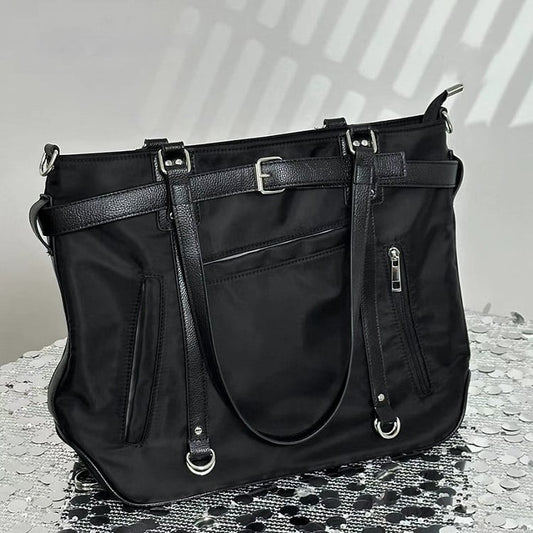 Chic Large-Sized Black Tote With Bold Contrast Strap Details