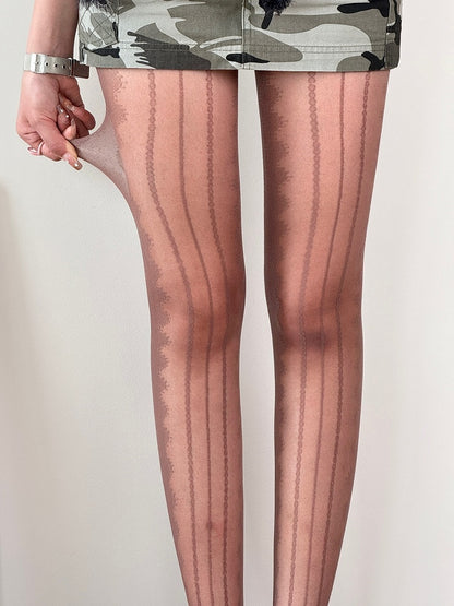 Black/White/Gray/Brown Striped Pattern Tights