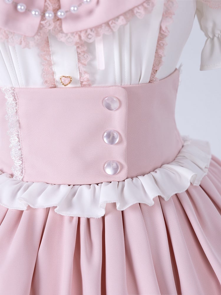 Sweet Pink Jirai Kei High Waist Layered Skirt Smocked Elastic and Self-tie Bow Back