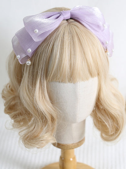 13 Colors Cute Lolita Pearlescent Gauze Bowknot KC with Bead Decorations