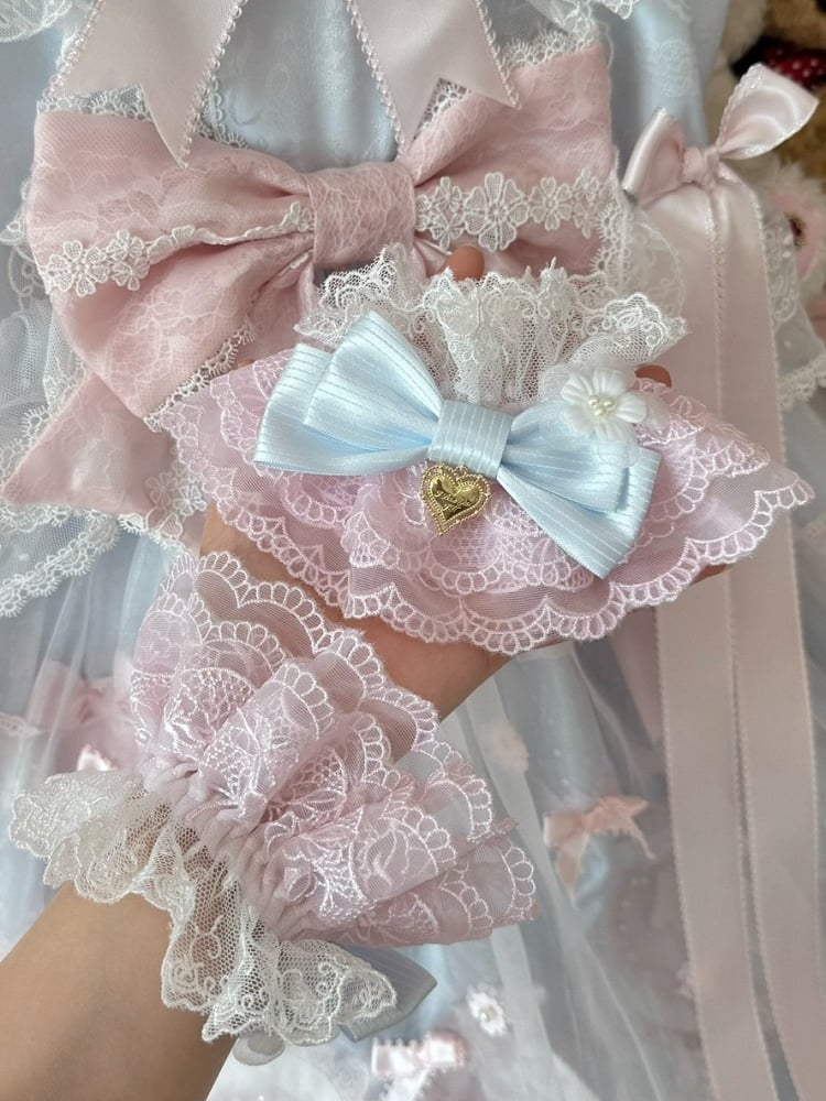 Pink/Pink&Blue Floral Design Heart Decorated Striped Pattern Bowknot Wrist Cuffs