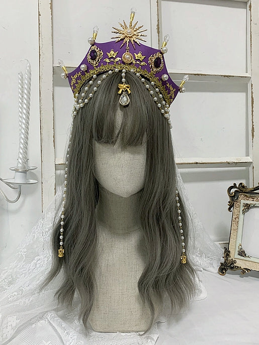 Bead Chains Elegant Purple Rhinestones Lolita Gorgeous Crown