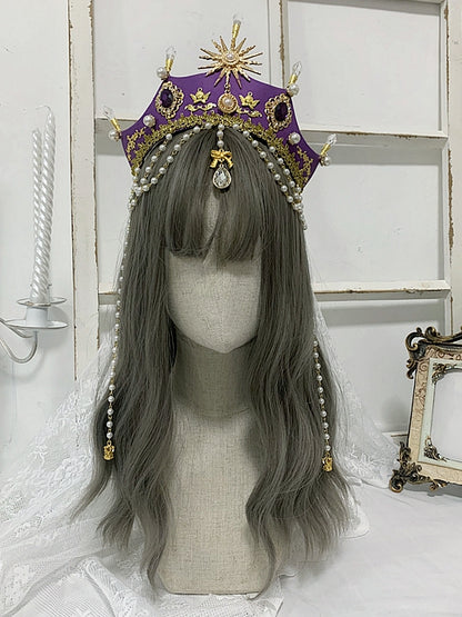 Bead Chains Elegant Purple Rhinestones Lolita Gorgeous Crown