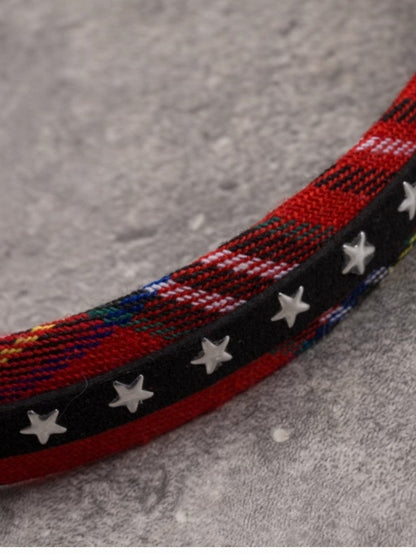 Red And Black Plaid Pattern Star Guitar And Pins Design KC