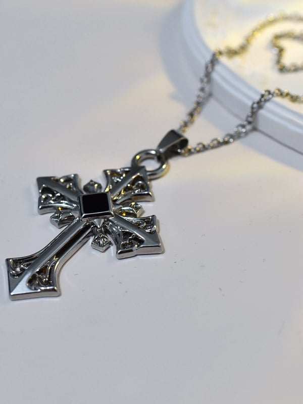 Punk Gothic Silver Cross Pendant Necklace