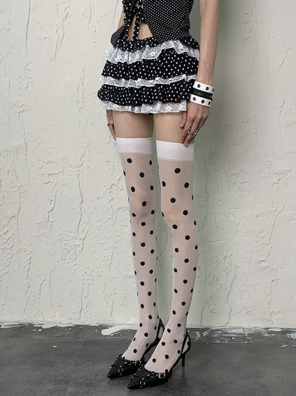 White Y2K Polka-dot Pattern Gyaru Fashion Overknee Stockings