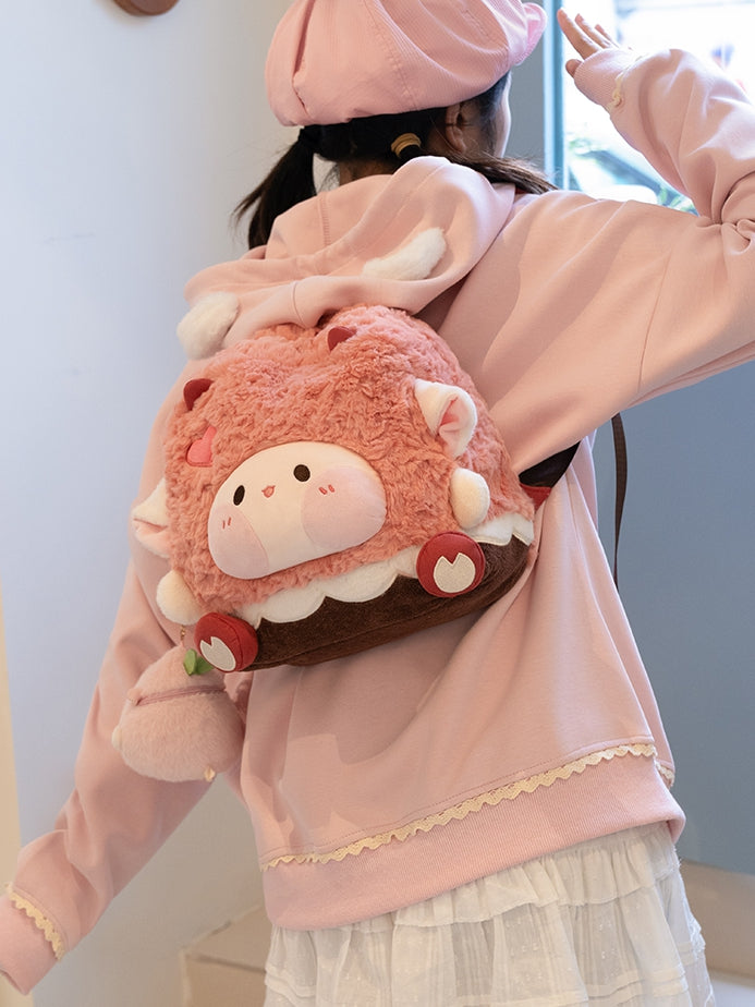 Pink Heart Design Cute Plush Lamb Backpack Middle/Large Size