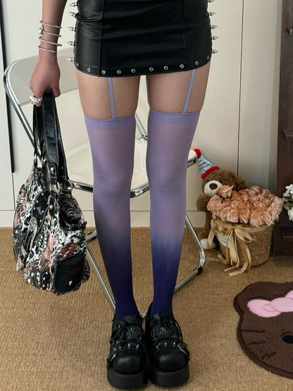 Pink/Purple/Black And Gray Ombre Color Y2K Suspender Stockings