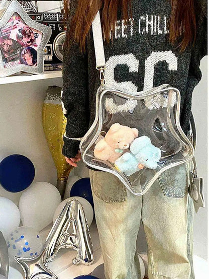 Shining Silver PU Star-shaped Ita Bag Set with Detachable Badge Charm
